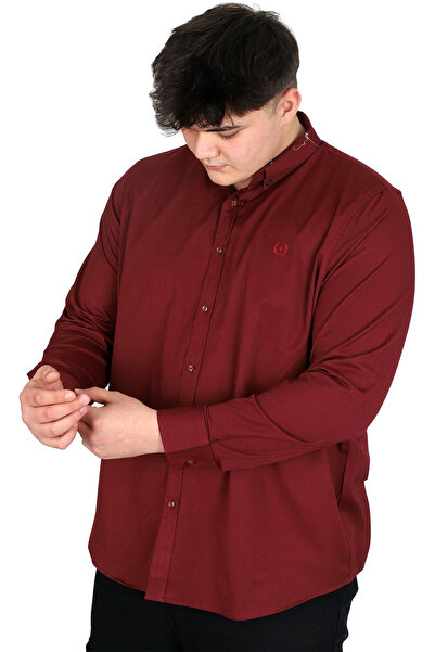 ModeXL Cămașă cu mânecă lungă pentru bărbați - Mode XL, Plus Size, Classic OXFORD U20368, Plum