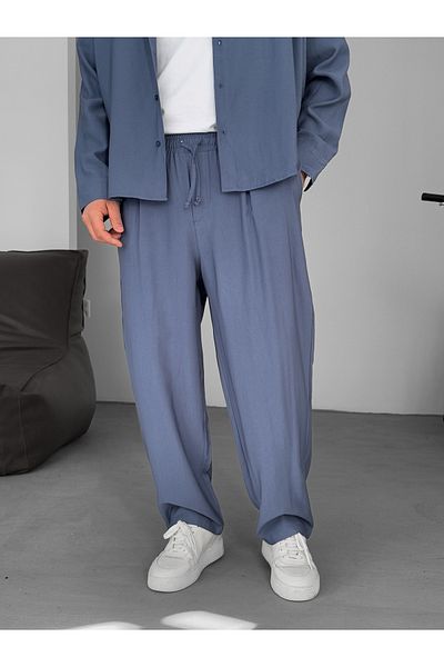 BYBASICMAN Petrol Blue Gabardine Fabric Baggy Pants Jj-185