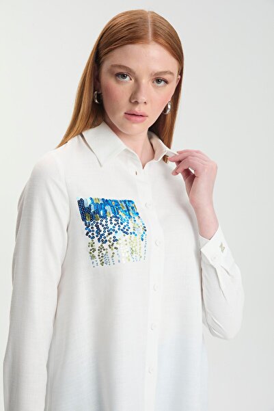 Zühre Pul Detaylı Ekru Gömlek