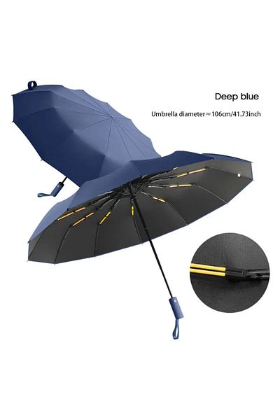 Choice Navy Blue 12k Metal-fiber Composite Reinforced 24-bone Umbrella, Durable Wind-resistant Umbrella, A