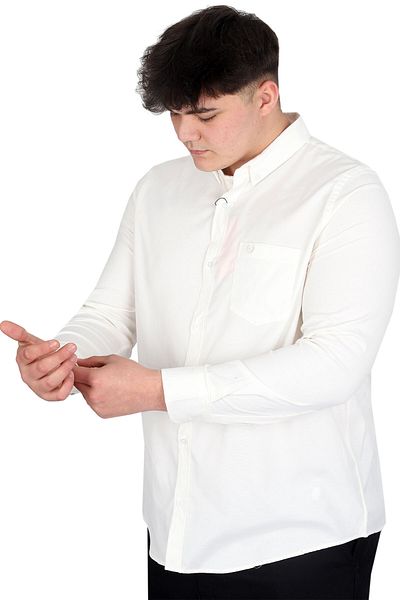 ModeXL Ανδρικό πουκάμισο Plus Size Mode XL - Μακρύ μανίκι και τσέπες, OXFORD U20367 Ecru