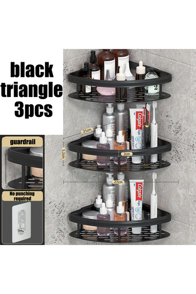 Choice Black-A-3PCS Wall Hanging Corner Rectangular Rack Bathroom Shelf Towel Rack Shelves Wall Shower Sha