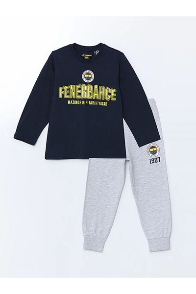 LC Waikiki Σετ πιτζάμες για αγόρια με στάμπα LCW Kids Navy Blue Crew Neck Lantern