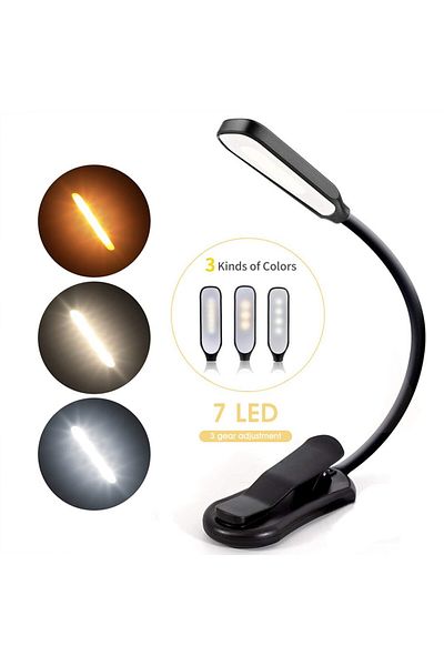 Choice Black 7 Led Book Light Usb Rechargeable Reading Light 3-level Warm Cool White Daylight Portable Flex