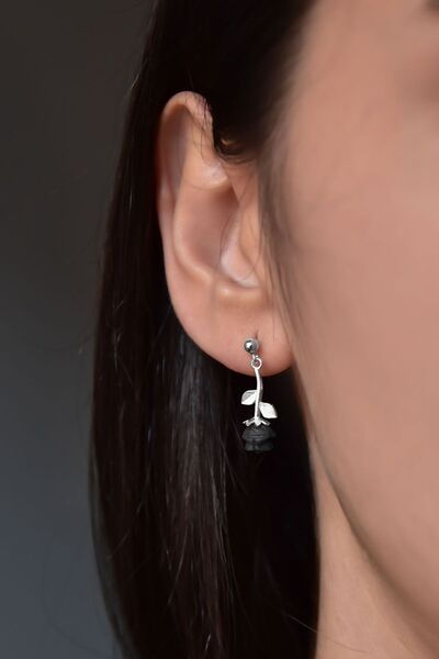 Papatya Silver 925 Ayar Gümüş Rodyum Kaplama Siyah Gül Model Çivili Çift Kadı...