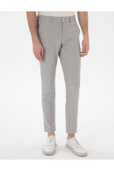 Pierre Cardin Γκρι Slim Fit Λινό Μικτό Παντελόνι από καμβά ριγέ 50301778-vr024