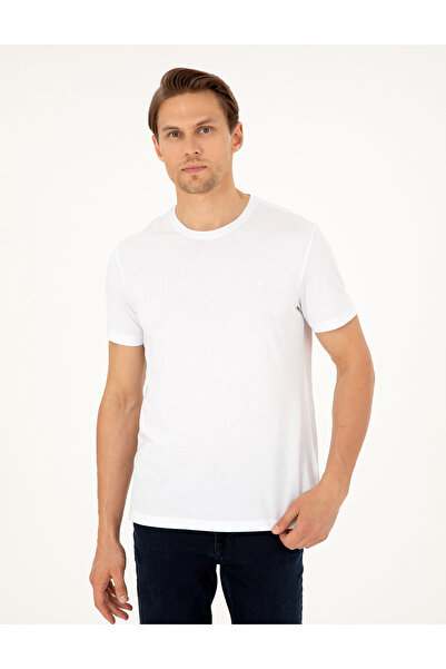 Pierre Cardin Beyaz %100 Pamuk Slim Fit Bisiklet Yaka Basic Tişört 50306980-VR013