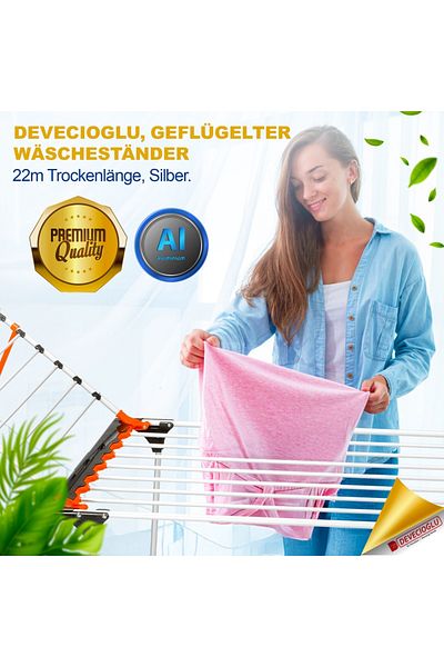 Devecioğlu Devecioğlu Wäscheständer 22m Kapazität, Ausziehbar, Platzsparend, Aluminium