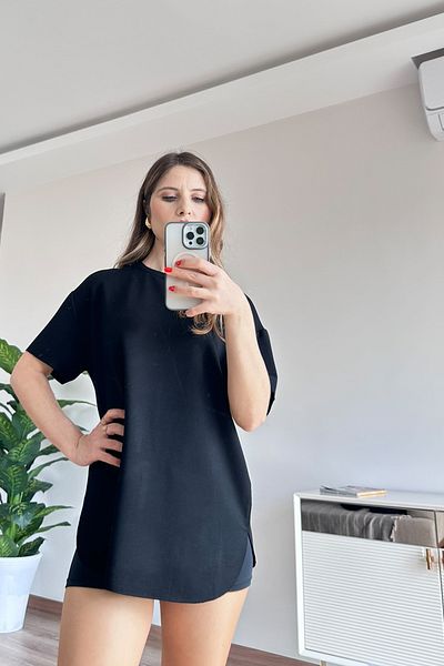CİDDE Women's Round Neck Laser Cut Seamless Oversize Loose Six Oval Modal Fabric T-Shirt