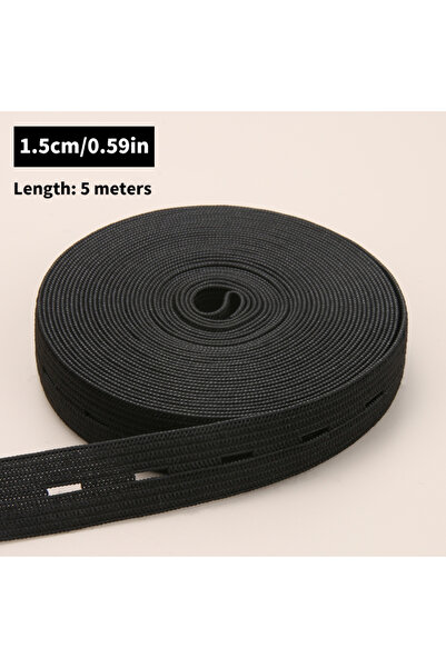 Choice أخرى أخرى أسود 15 مم 5 أمتار 5 أمتار حزام مطاطي بفتحة أزرار مضفرة، حزا...