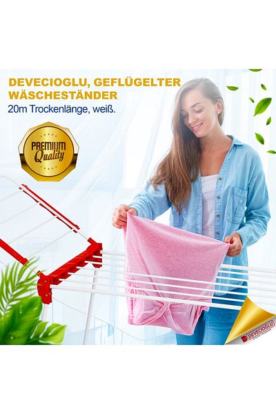 Devecioğlu Devecioğlu Wäscheständer 20m Kapazität, Ausziehbar, Platzsparend, Kompakt