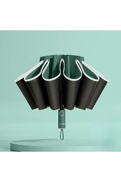Choice Dark Green Men Women Umbrella Fully Automatic Reverse Folding Umbrella With Windproof Reflective St