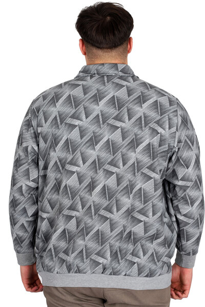 ModeXL Чоловічий світшот з коміром поло - великий розмір, з принтом, сірий меланж, Селонік U24440