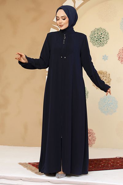 Neva Style Navy Blue Hijab Abaya - Zippered 45298L