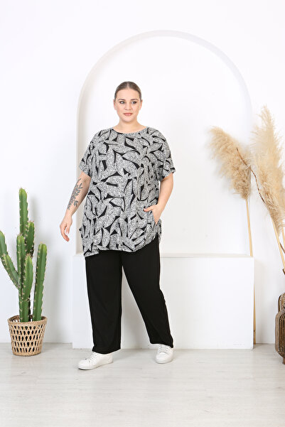 XL Modam Women's Lycra Black Patterned Suit