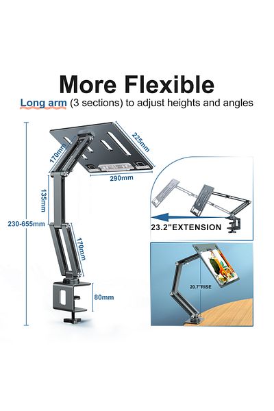 Oatsbasf 3-joint Grey Green Laptop Stand Clamp Tablet Hightening Support Holder Book Bracket Desktop