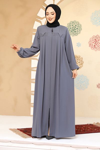 Neva Style Abaya hijab gri cu fermoar 45295GR
