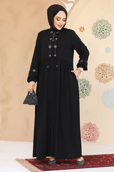 Neva Style Black Hijab Abaya with Bead Detail 45305S