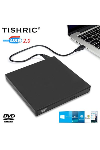 TISHRIC قارئ أقراص CD/DVD خارجي بمنفذ USB محرك أقراص CD/DVD محرك أقراص خارجي بمنفذ USB 2.0 محرك أقراص CD-ROM محرك أقراص DVD-ROM بصري...