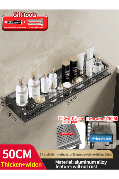 Choice رف حمام أعرض أسود 50 سم رف حمام مساحة مرحاض رف معلق من الألومنيوم منظم...
