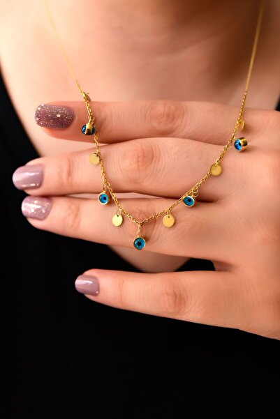 Papatya Silver 925 Ayar Gümüş Altın Kaplama Pullu Camgöz Kolye