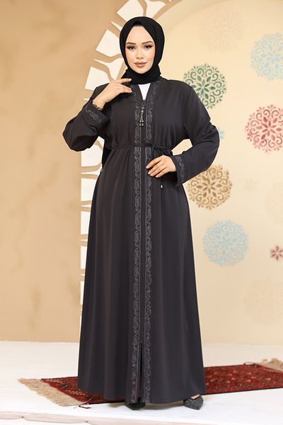 Neva Style Abaya hijab antracit cu fermoar - 45297ANT