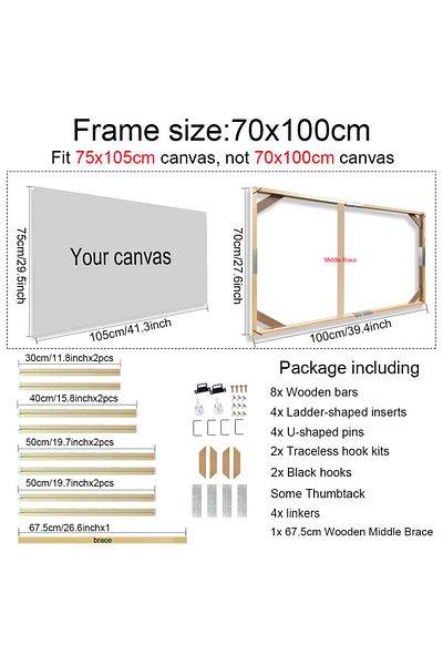 Choice 70x100cm 30x40 40x50 60x90cm Canvas Frame Wooden Frames Wooden Photo Oil Painting Canvas Diamond Pai