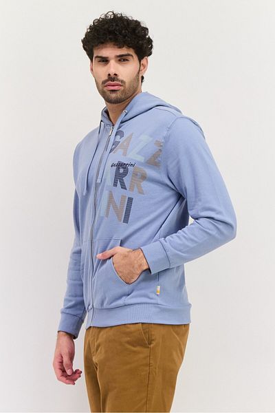GAZZARRİNİ Men Hooded Graphic Long Sleeves Sweatshirt, Slate Blue