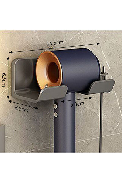 Choice حامل مجفف شعر رمادي اللون مكون من قطعة واحدة مثبت على الحائط لمكواة فر...