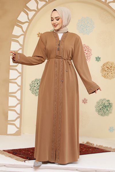 Neva Style Zippered Camel Hijab Abaya 45297C