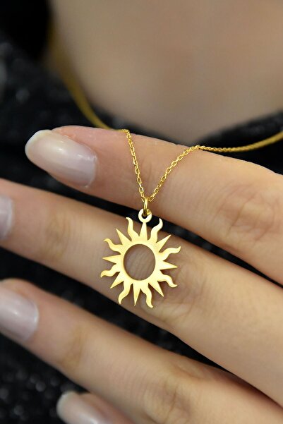 Papatya Silver 925 Ayar Gümüş Altın Kaplama Plaka Kesim Kadın Güneş Kolye