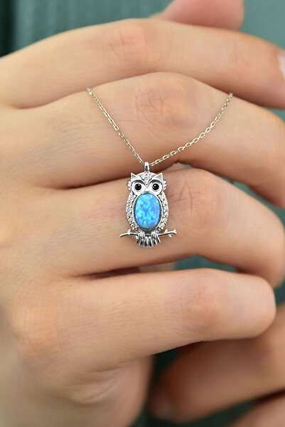 Papatya Silver 925 Ayar Gümüş Rodyum Kaplama Opal Baykuş Kolye