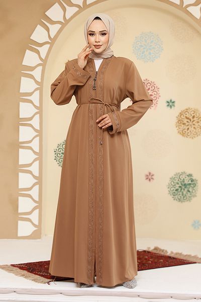 Neva Style Zippered Camel Hijab Abaya 45297C