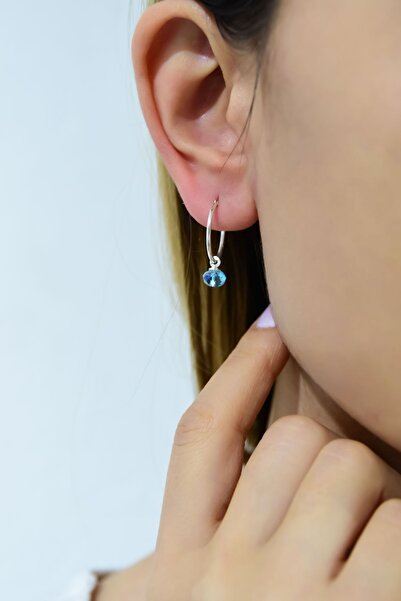 Papatya Silver 925 Ayar Gümüş Rodyum Kaplama Aqua Marine Doğal Taşlı Küpe