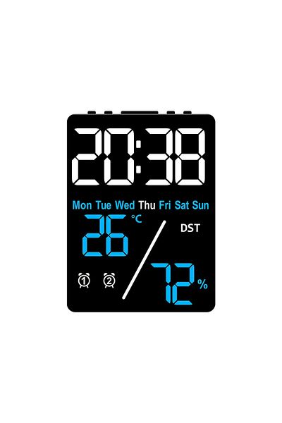 Choice Black-Blue Multifunctional Large Screen Digital Alarm Clock Humidity Display Brightness Adjustment C