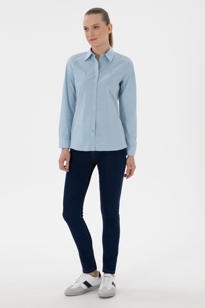 U.S. Polo Assn. Γυναικείο μπλουζάκι με μακρυμάνικο μπλε βασικό 50298112-VR003