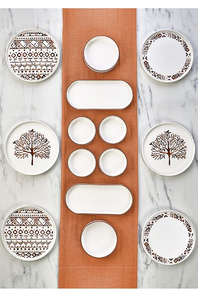 Kitchen Life 14 Piece 6-Person Tree of Life Stackable Breakfast Set - Breakfast Presentation Plate