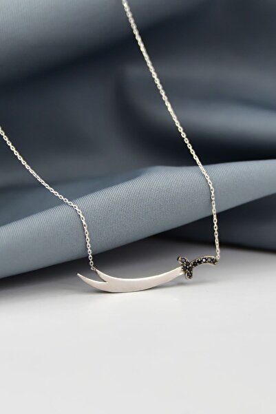 Papatya Silver 925 Ayar Gümüş Rodyum Kaplama Taşlı Zülfikar Kılıç Kolye