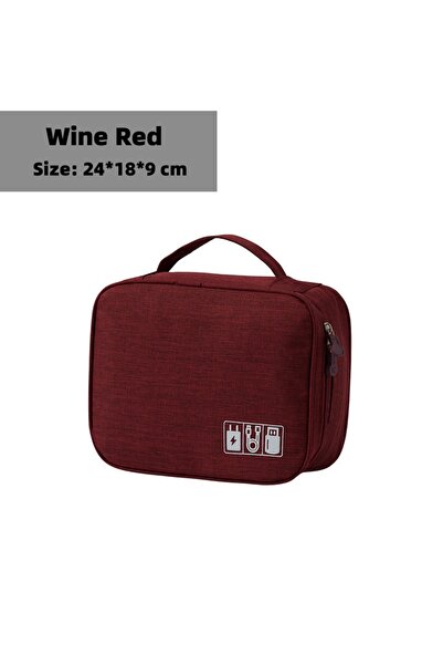 Choice حقيبة تخزين رقمية إلكترونية للسفر باللون الأحمر الخمري متعددة الوظائف ...