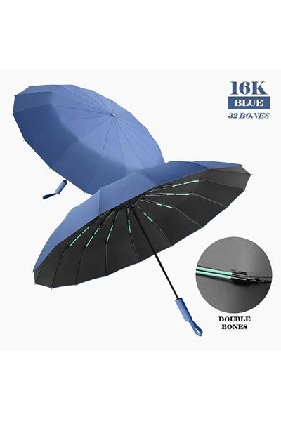 Choice Blue-32bones 16K Double Bones Large Umbrella for Men Women Windproof Umbrellas Automatic Folding Str