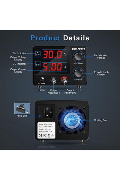KUAIQU 100-240V 15V 10A UK Plug Nice-power Laboratory DC Power Supply Adjustable 0-30V 0-5A  Variable Power