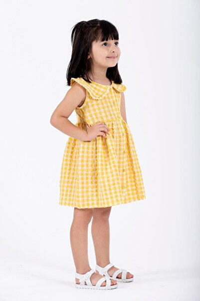 zepkids Baby Collar Zero Sleeve Button Yellow Color Girl's Dress