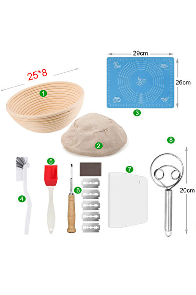 Choice مع بطانة 25 × 8 - 8 قطع سلة خبز من الخيزران سلة خبز بيضاوية من الخيزران لتخمير العجين