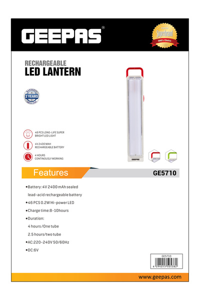 Geepas Rechargeable LED Lantern - Emergency Lantern with Light Dimmer Function | 46 Super Bright LEDs