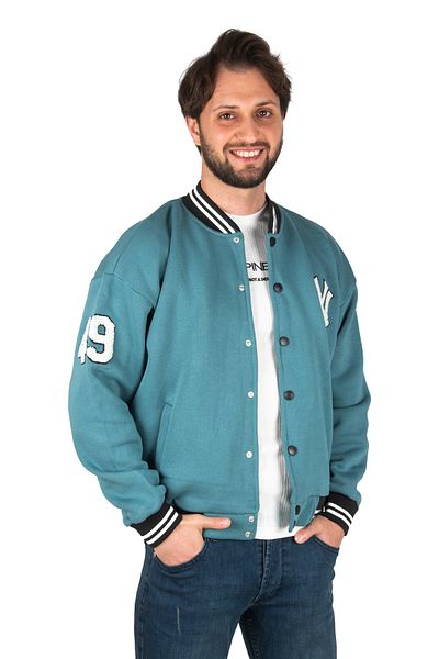 Rizz up Men's Turquoise Three String Coat Ny Embroidery Detailed College Coat 2304760