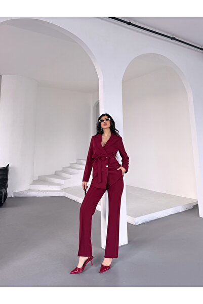 Bella Breeze Kadın Bağlamalı Blazer Ceket Pantolon Takım Elbise
