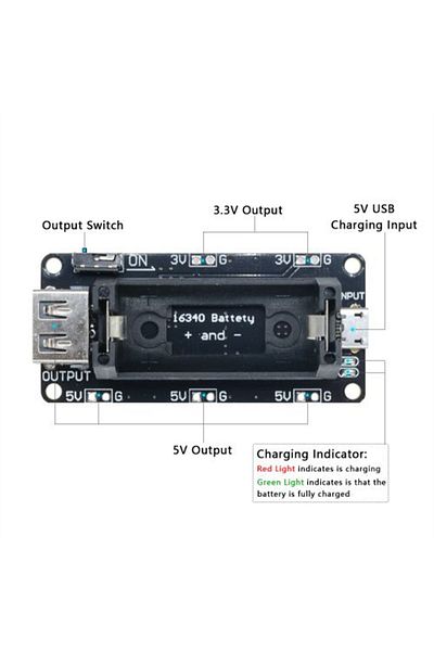 Choice 16340 Micro USB Power Bank Battery Charger Module Dual Output 3.3V 5V Rechargeable Battery Holder...