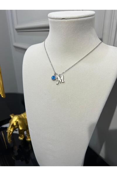 Store M Harf Kolye Nazar Boncuklu Harfli Kolye Çelik Zincirli