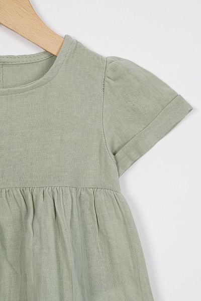 zepkids Accesoriu pentru pălărie cu mânecă scurtă cu gât roșu Rochie pentru fetiță de culoare verde cagla
