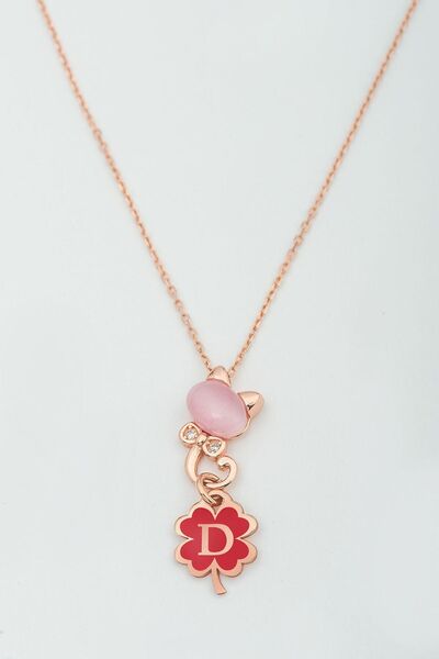 Papatya Silver 925 Ayar Gümüş Rose Kaplama Ay Taşlı D Harf Kolye